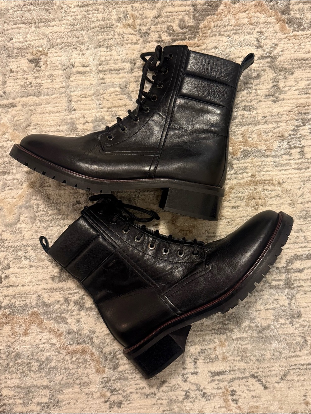 Napoleoni Designer Lace Up Black Leather Combat Moto Boots EU 38 US 7.5 Italy